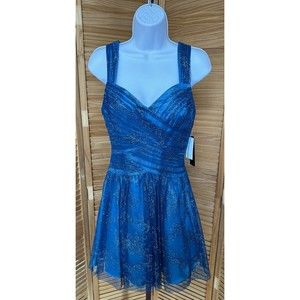 MXI  Juniors Homecoming/ Prom Blue Tulle Glitter Fit & Flare Dress Size 5